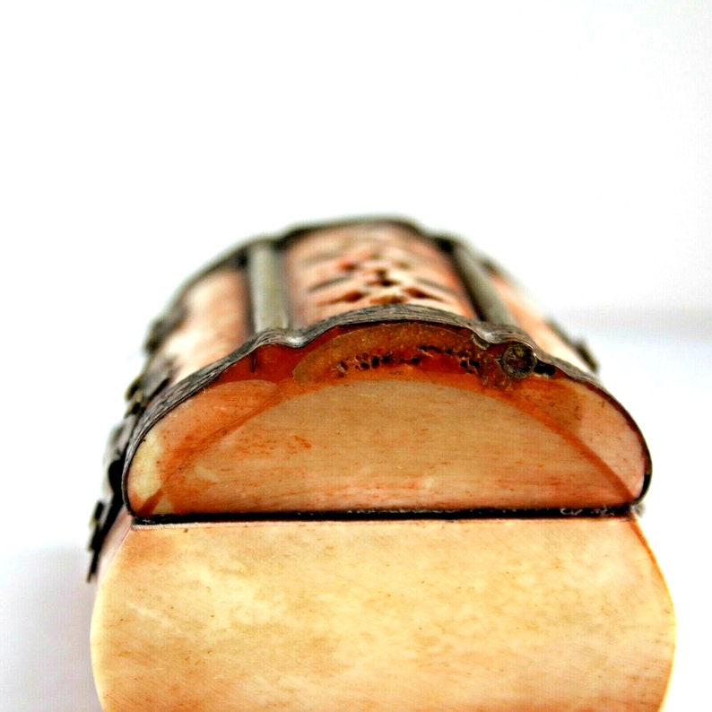 Vintage Morocco Camel Bone & Brass Trinket Box Velvet Lined Etsy