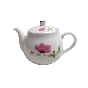 Vintage White Thin Porcelain Three Cups Hand painted Floral Pattern Golden Rim Teapot Retro Kitchen Decor Tea Lover Gift