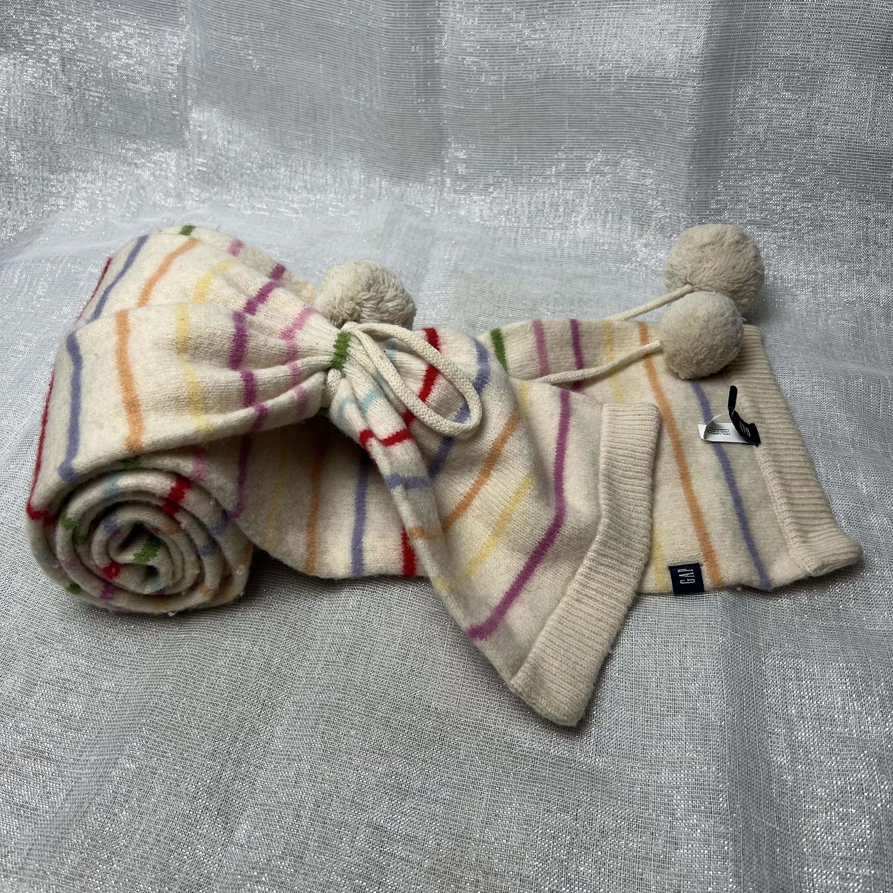 小物 90s OLD GAP Rainbow Knit Muffler. Vintage GAP Kids Women's Unisex 100% Lambs Wool Knitted Ivory