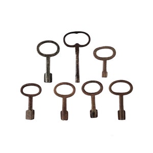 7 x Antike Vintage rostige kleine Metall-Skelett-Schlüssel-Set Bauernhaus Cottage Dekorative rustikale Dekor