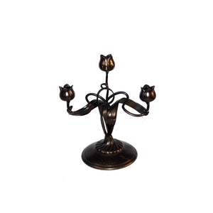 Vintage Pewter Brass Metal Forged Candelabra 3 Candle Candlestick Holder Tulip Flower Shaped Christmas Dining Table Retro Home Decor Gift