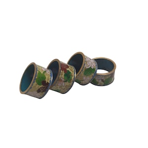 Servilleteros de latón esmaltado cloisonné oriental vintage con diseño de flores de primavera, decoración para la mesa de la cena, soporte para huevos de Pascua