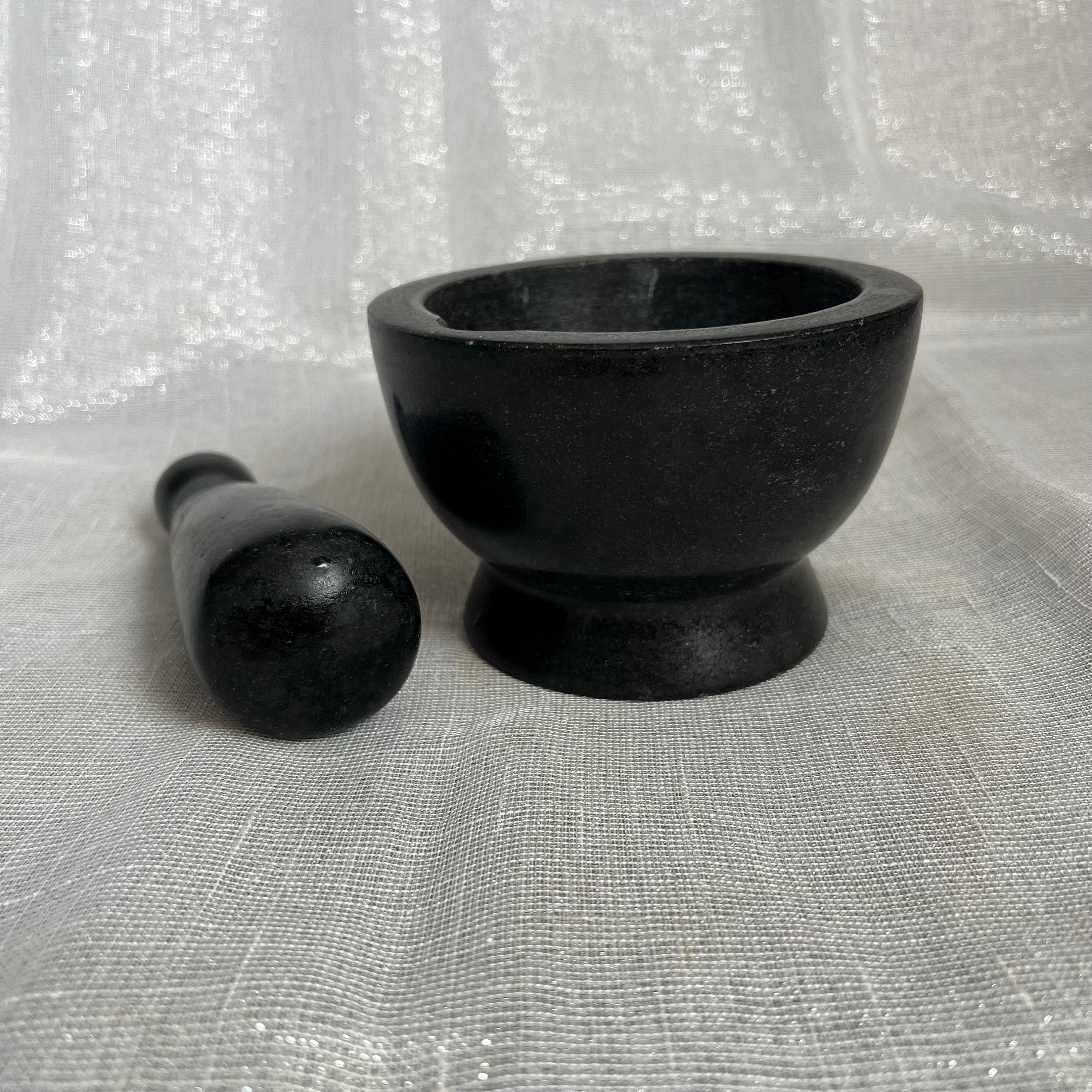 Mortier En Marbre Avec Pilon - Diamètre 9,5 Cm, Hauteur 7 Cm - Idéal Pour Cuisine Et Herbes