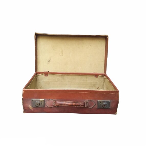 Antique English Lever Briefcase Medium Size Travel Case Real