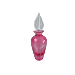 Frasco de perfume recarregável vintage, flor rosa, vidro gravado, transparente, rolha, decoração de mesa de vaidade