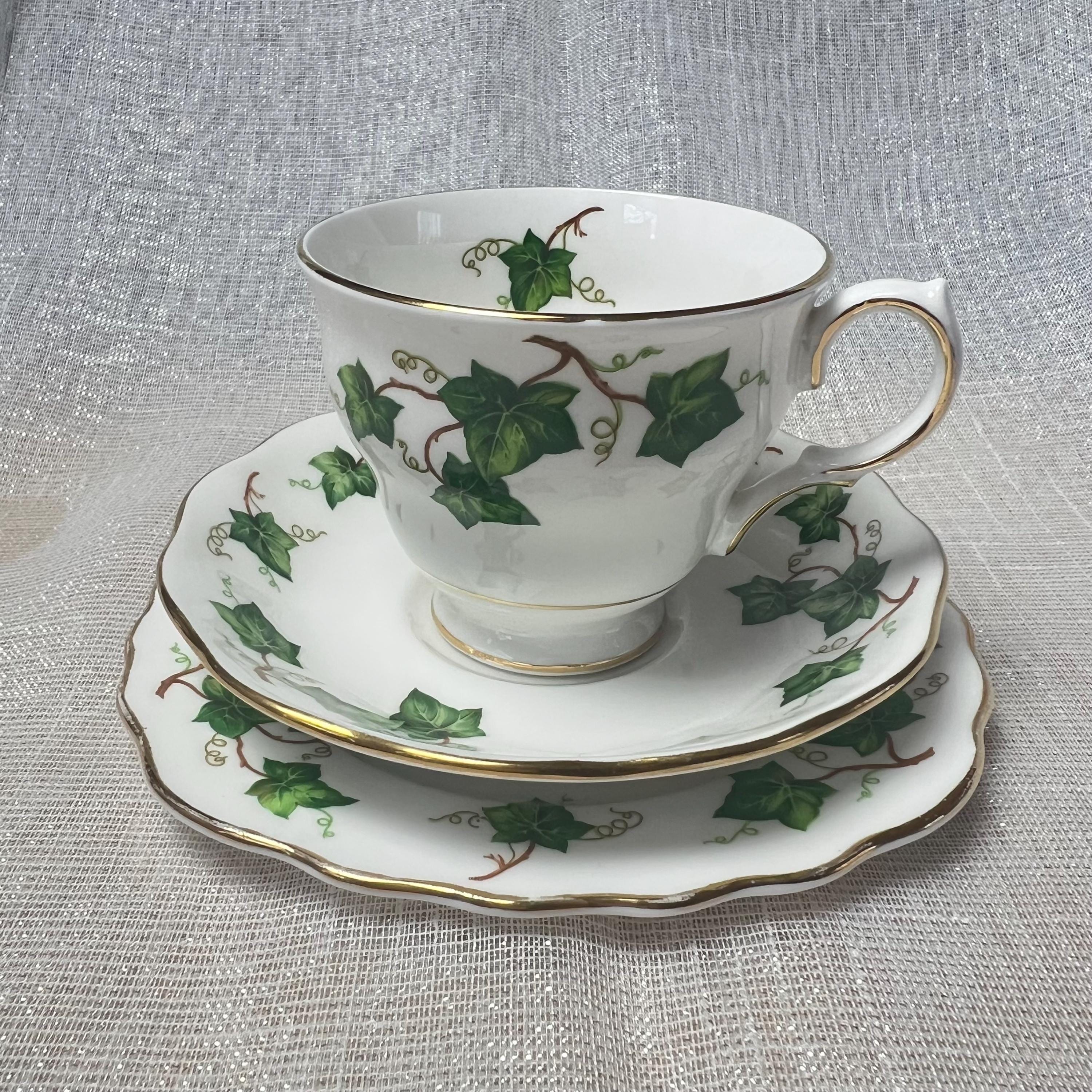 Vintage Colclough Ivy Vine Tea Set White English Bone China Green