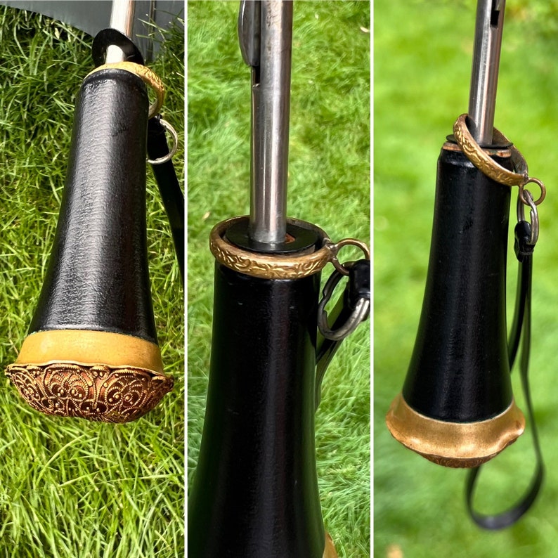 Antique Green Umbrella in Black Faux Leather Zipp Case Filigree Brass Handle Retro Cosplay Costume Accessory Farmhouse House Decor image 7