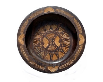 Vintage Wooden Wall Round Decorative Plate Daisy Ornament Handmade Tray Boho Decor Handicrafts Sun Floral Carved Wood Display Bowl
