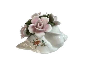 Vintage Aynsley May Pink Rose White Snail Vase Bone China Hand