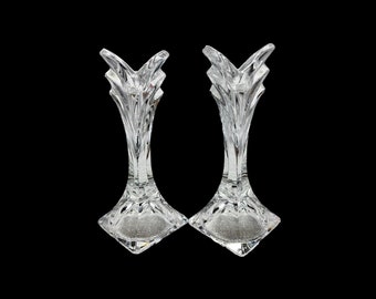 Vintage Micasa Mid-Century Clear Crystal Glass Column Tulip Candle Holders Candlesticks Holders Dining Table Wedding Christmas Decor