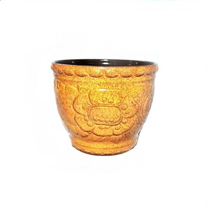 Vintage Scheurich Keramik W. Germany Amber Brown Yellow Orange  Floral Ceramic Glazed Plant Pot Planter Home Decor