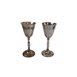 2 x Vintage Etched Silver Plated Brass Cavalier England Goblet Retro Wine Glass Wedding Chalice  Wineglass Tealight Candle Holder Gift Idea
