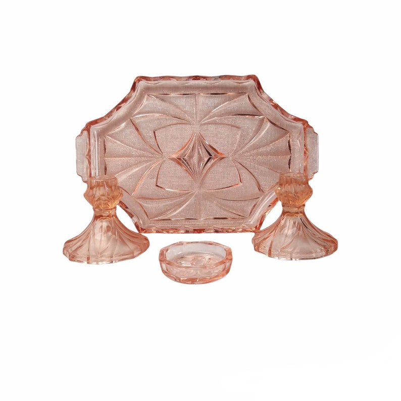 Vintage Art Deco Bagley Pink Depressed Cut Glass Vanity Set Etsy Ireland