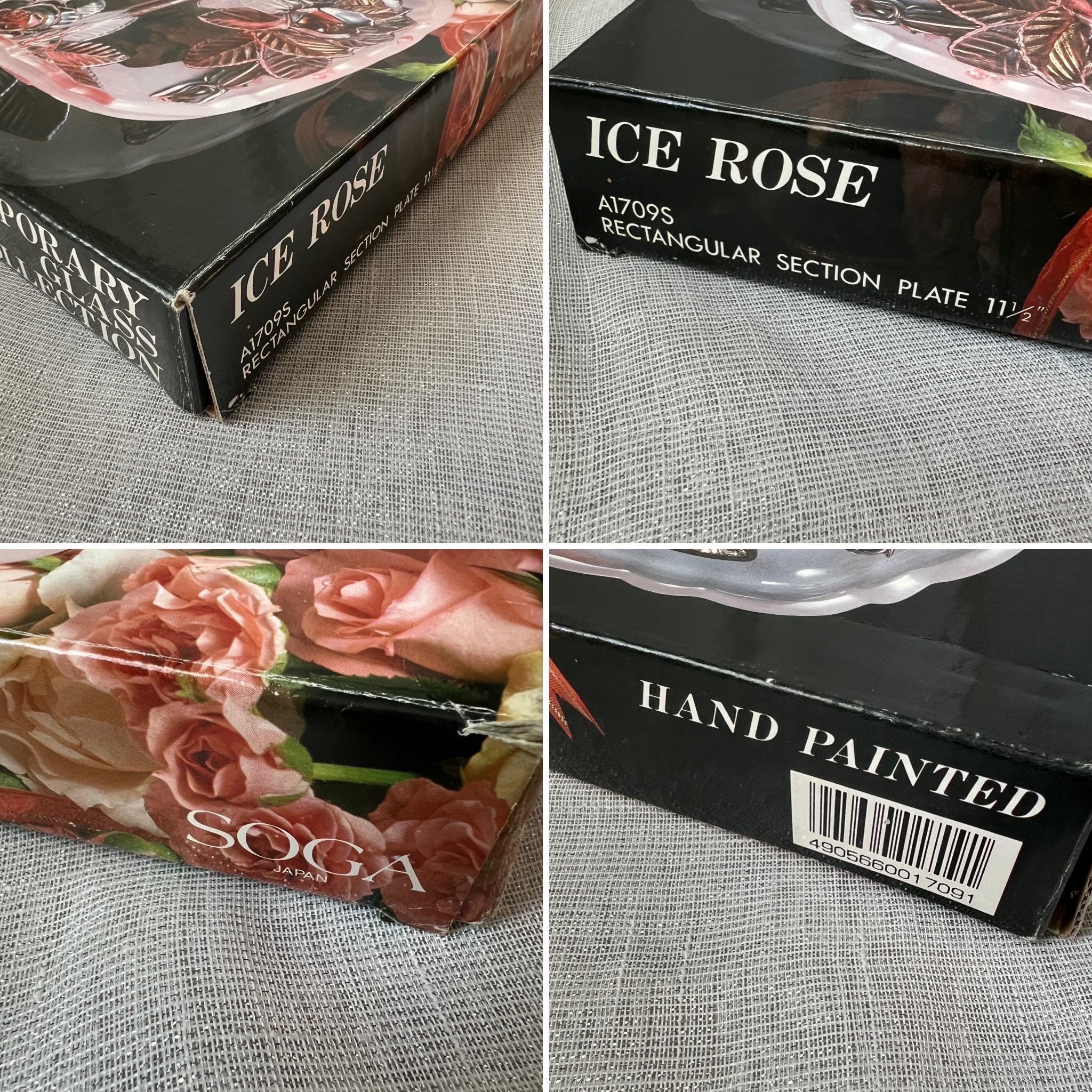 Vintage Ice Rose A1709S Rectangular Section Plate Soga Japan Clear