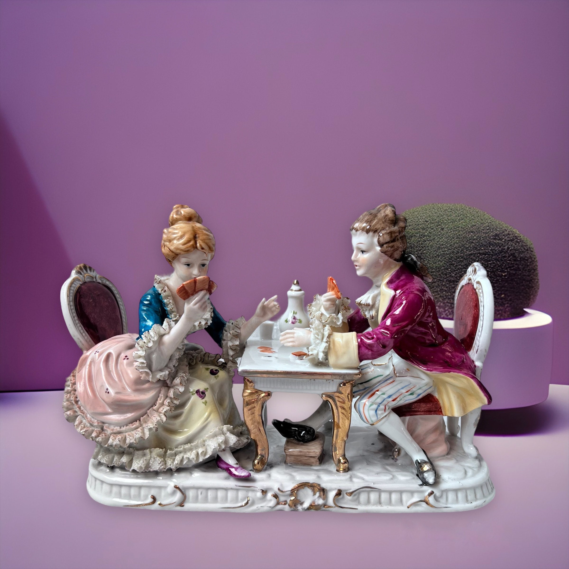 Vintage Lace Porcelain Large Figurine Louis XV Amorous Couple Man