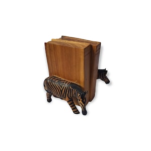 Vintage Small Brown Solid Wood Wooden African Zebras Bookends Shelf Decor Hand Carved Wood Boho Eco-Friendly Home Library Office Decor
