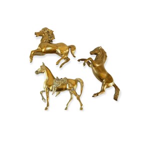 3 Vintage Solid Brass Horse Statue Figurine Sculpture Mid-century Modern Mane Saddle Figure Figurine Home Shelf Desk Office Decor Gift Idea