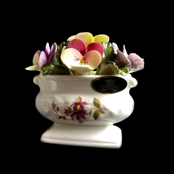 Vintage Aynsley July Pansy Coalport Pansies White Vase Bone China
