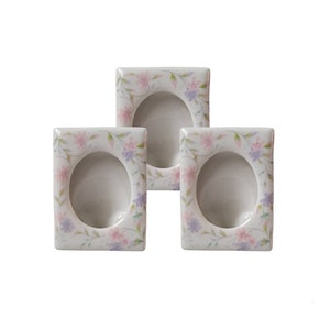 Vintage Rectangular Oval Cut Hand painted Pastel Floral Porcelain Ceramic Photo Frame Retro Memory Gift Shelf Desk Bedroom Decor Japan Made