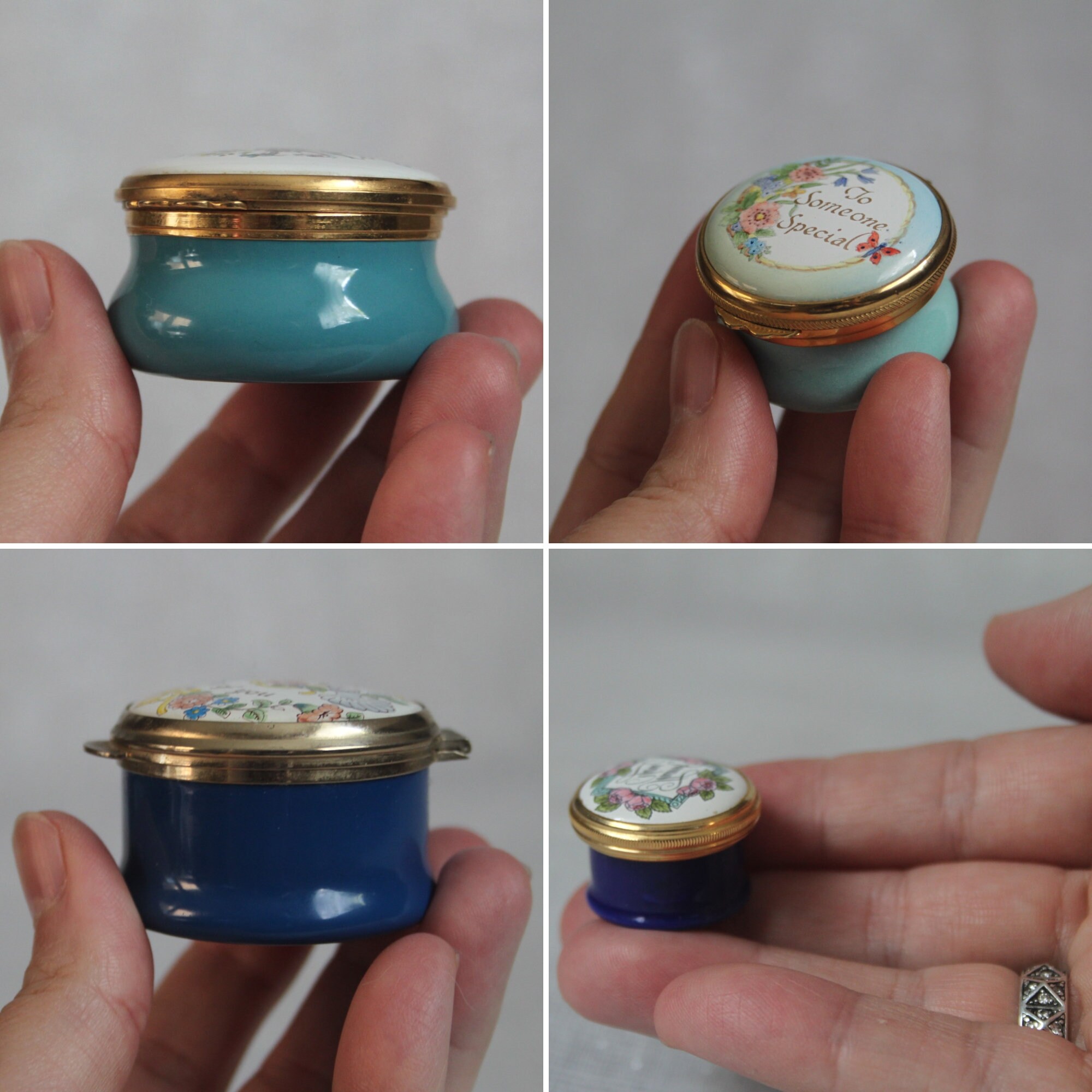 Vintage the Staffordshire Enamels England Blue Floral Gold