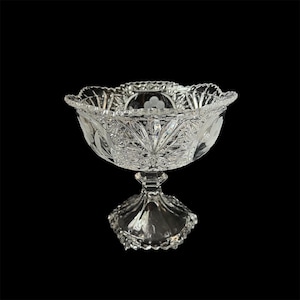 Vintage Germany Hofbauer Lead Crystal Style Clear Frosted Glass Large Candy Fruit Compote Footed Bowl Dish Wedding Table Decor