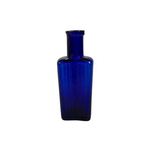 Antique Vintage Victorian Cobalt Blue Glass Rectangular Shape  Medicine Chemist Poison Bottle Vase Unique Display Rustic Farmhouse Decor