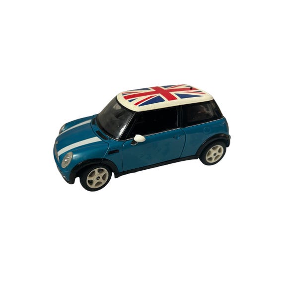 Vintage Plastic Mini Cooper Model Car Collectible Scale 1:24 Blue