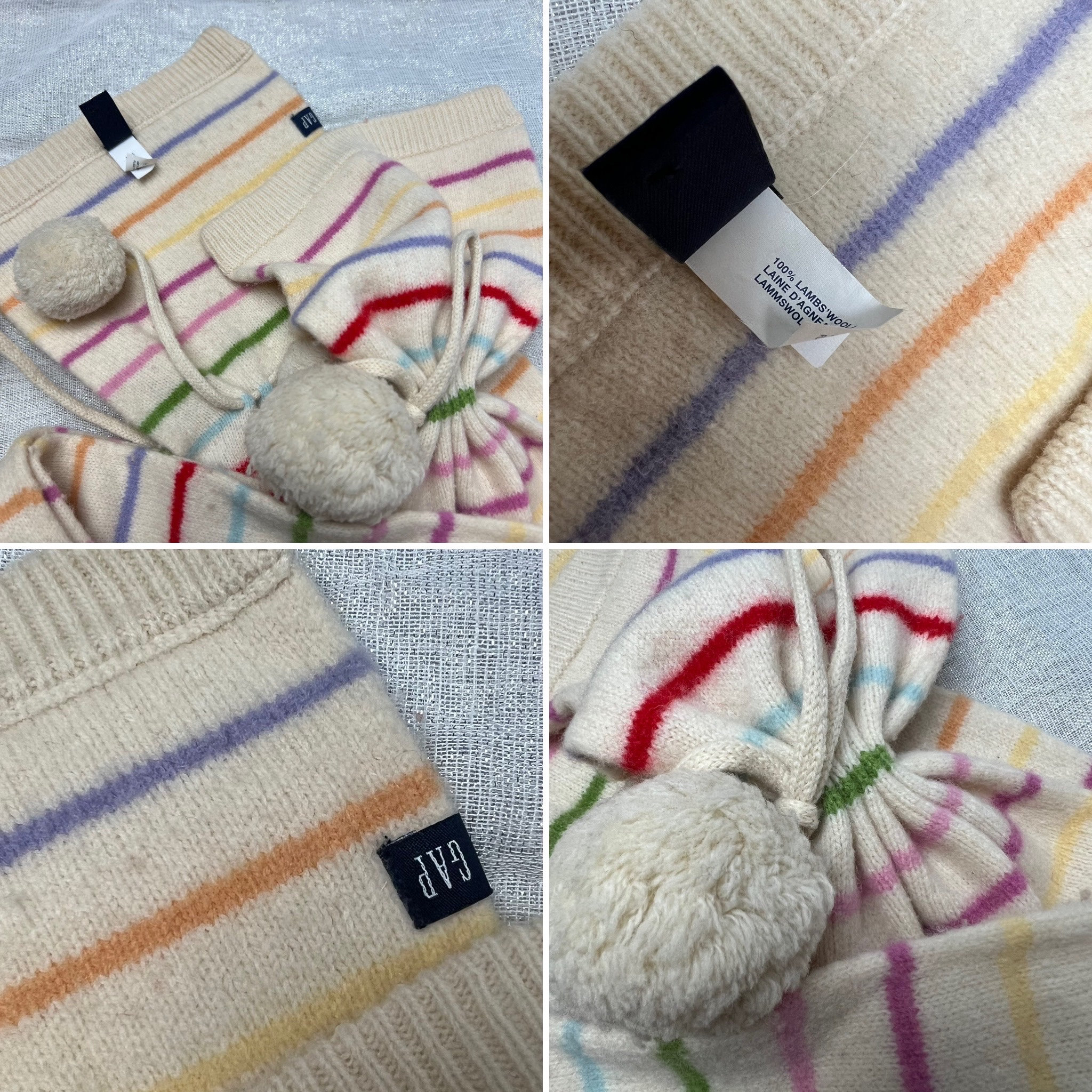 小物 90s OLD GAP Rainbow Knit Muffler. Vintage GAP Kids Women's Unisex 100% Lambs Wool Knitted Ivory