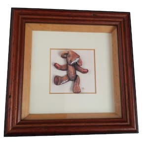 Vintage 3D Paper Art Teddy Bear Framed Wall Art Decoupage by Joan Kitchingman Kids Children Room Nurcery Home Decor