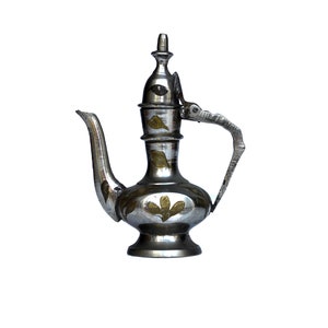 Vintage Small Arabic Aftaba Kettle Pitcher Silver Tone Metal Dallah Ewer Oriental Decor Spice Holder