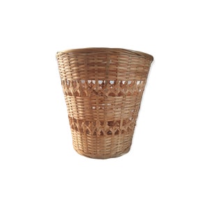 Vintage Handcrafted Woven Wicker Paper Basket Plant Pot Planter Cachepot Holder Boho Bohemian Home Decor