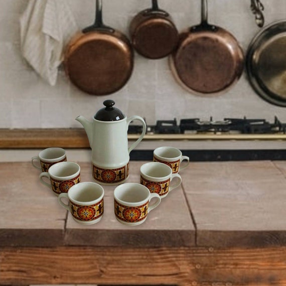 Vintage '70 Sadler England Stoneware Teapot and 6 Cups Tea Set