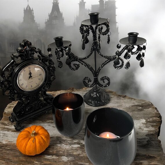 Vintage Victorian Style Halloween Gothic Decor Black Mantel Clock