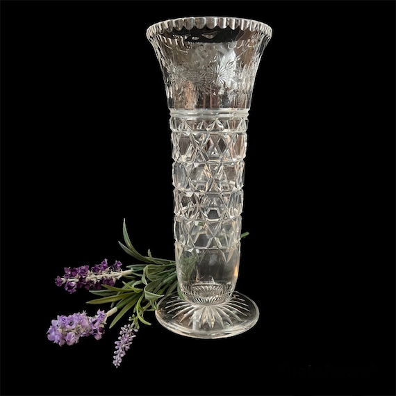Vintage Czechoslovakia Bohemia Lead Crystal Clear Glass Floral