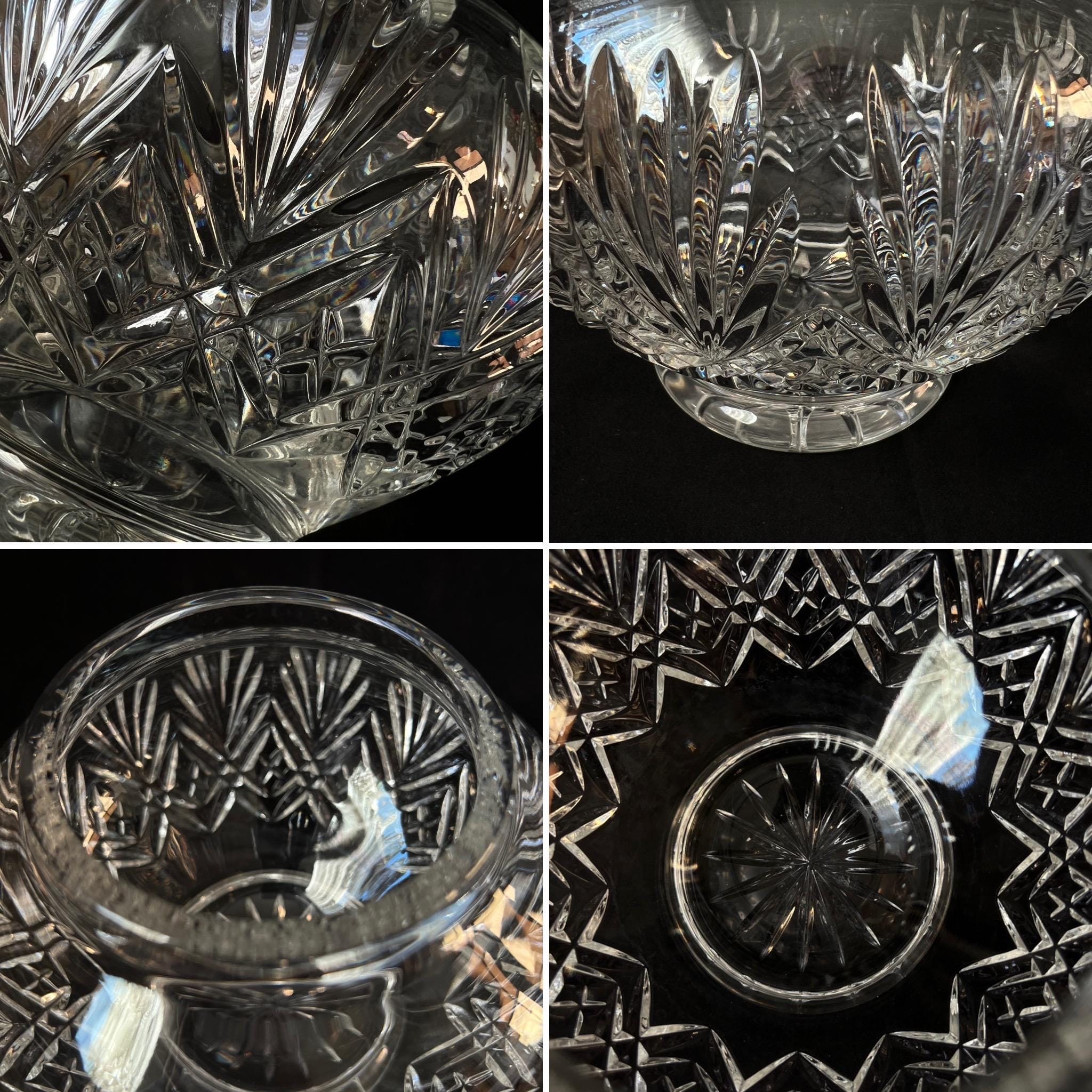 Vintage Large Crystal Glass Rose Bowl Silver Colour Metal Mesh 