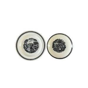 2 Vintage Wedgwood Small Black & White Bread Plates Etruria Barlaston Lugano Set Dining Table Serving Boho Decor Linens Tableware