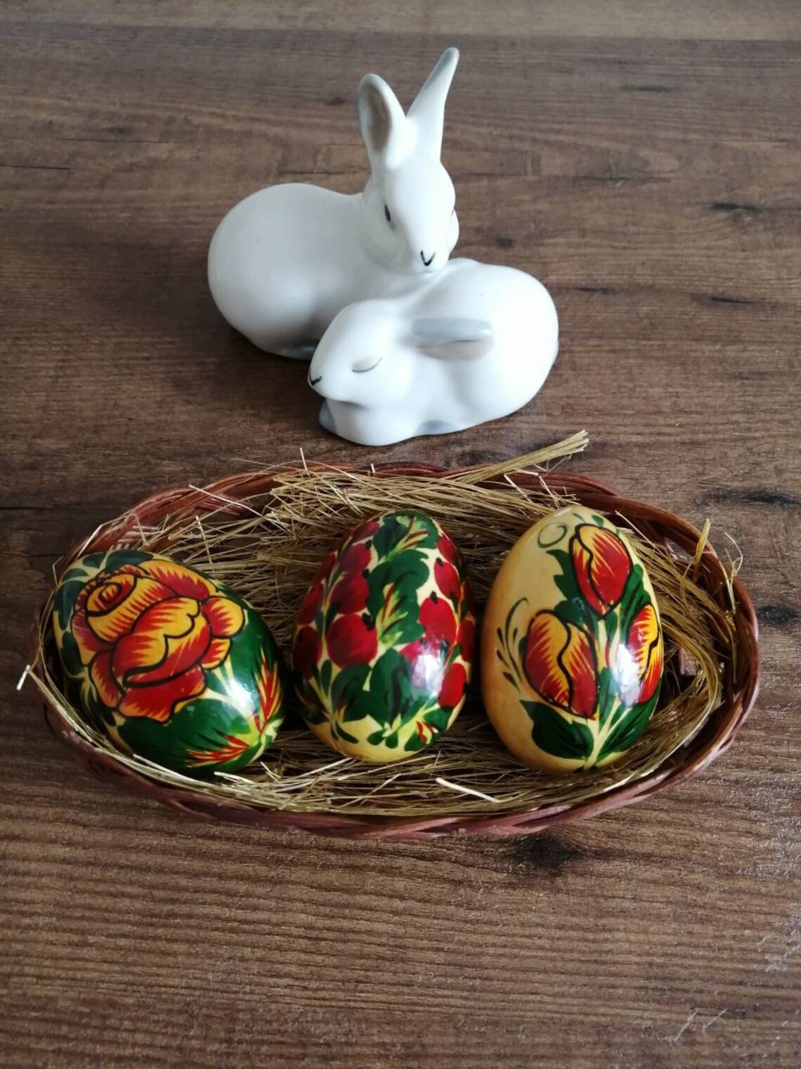 Wooden vintage painted eggs/ Russian pysanky set of 7/ Gift Etsy