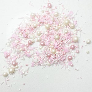 Pink and White Cake Edible Sprinkles  - White Cake sprinkle - Cupcake sprinkles - Pink Sprinkle - Cake decorating - Vegan Cake Sprinkles