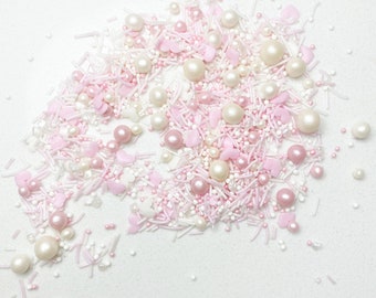 Pink and White Cake Edible Sprinkles  - White Cake sprinkle - Cupcake sprinkles - Pink Sprinkle - Cake decorating - Cake Sprinkles