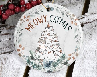Cute Cat Funny Christmas 2020 Ceramic Ornament 