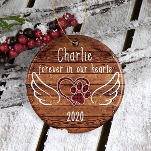 Pet Remembrance Ornament Dog Memorial Ornament, Personalized Keepsake, Forever In Our Hearts, Angel Wings Bauble, Dog Memorial gifts