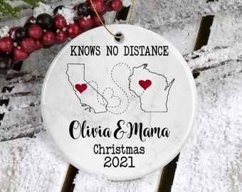 Family Ornament, Love Between Knows no Distance, State Ornament Custom Two-State Ornament State to State Friendship Gifts  Missing You Gift