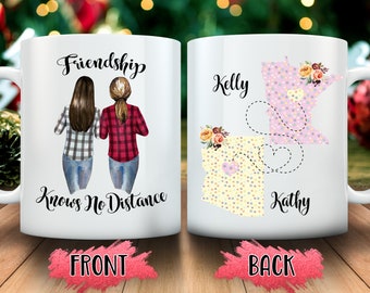 Friendship Knows No Distance Coffee Mug, Long Distance Mugs, Best Friends Gifts,Personalized Friend mug,Custom Long Distance Best Friend Mug
