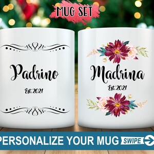 Padrino y Madrina Mug set, idea de regalo de propuesta de padrinos españoles, taza de padrinos personalizada, quieren ser mis padrinos, taza de café Padrinos