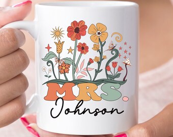 Wildflower Mrs. Mug, Personalized Bridal Shower Gift