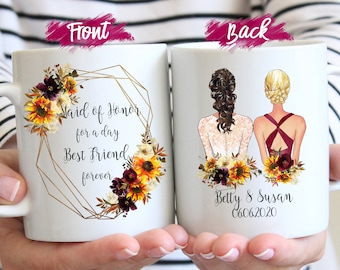 Taza personalizada para despedida de soltera, regalo de propuesta de dama de honor, taza de café para novia, regalo para mejor amiga, caja de regalo para dama de honor, taza personalizada para MOH