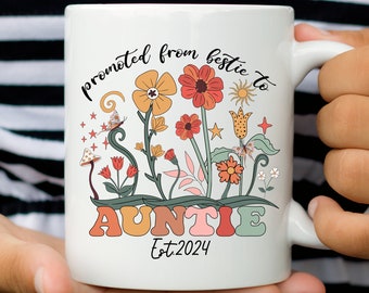 Wildflowers Auntie Mug, Promoted Bestie Gift, Pregnancy Announcement