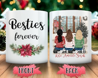 Friend CHRISTMAS MUG, Besties forever Christmas coffee mug, Christmas Gift, Personalized Best Friend Gift, Personalized Girl Xmas Gifts