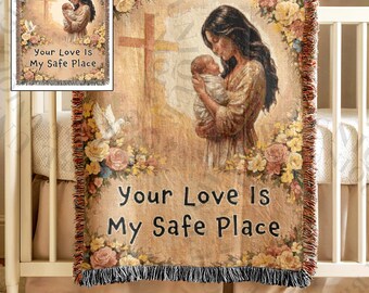 Mother's Day Gift for Mom, Custom Christian Woven Blanket, Personalized Jesus Faith Throw
