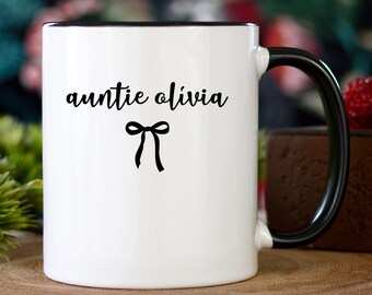 Custom Auntie Name Mug, Birthday Gift, Pregnancy Announcement Cup
